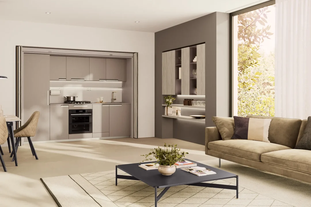 Salón con cocina escondida